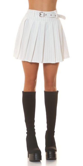 Mini Skirt with pinstripes & belt White
